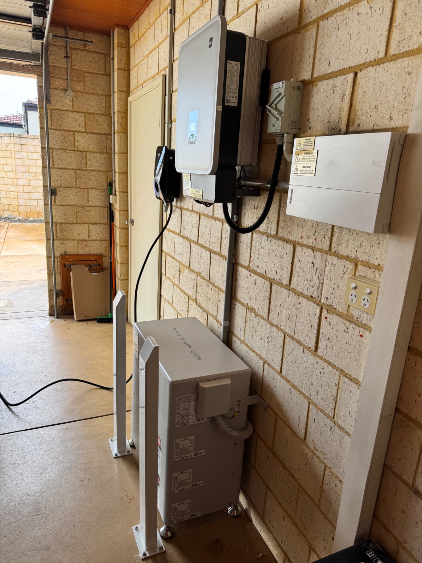 Second angle of the Fox ESS inverter, battery and EV charger in the Beechboro garage