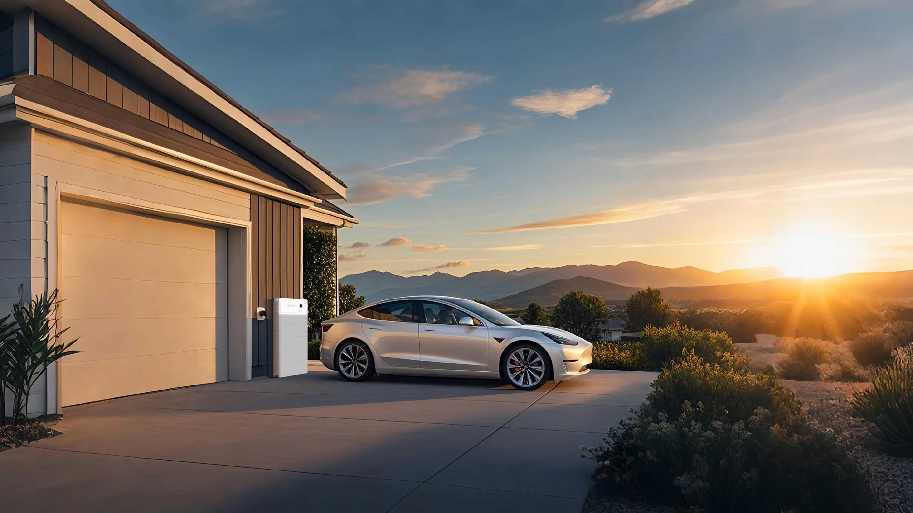 Perth home at sunset with SigenStor battery and EV charging in the driveway