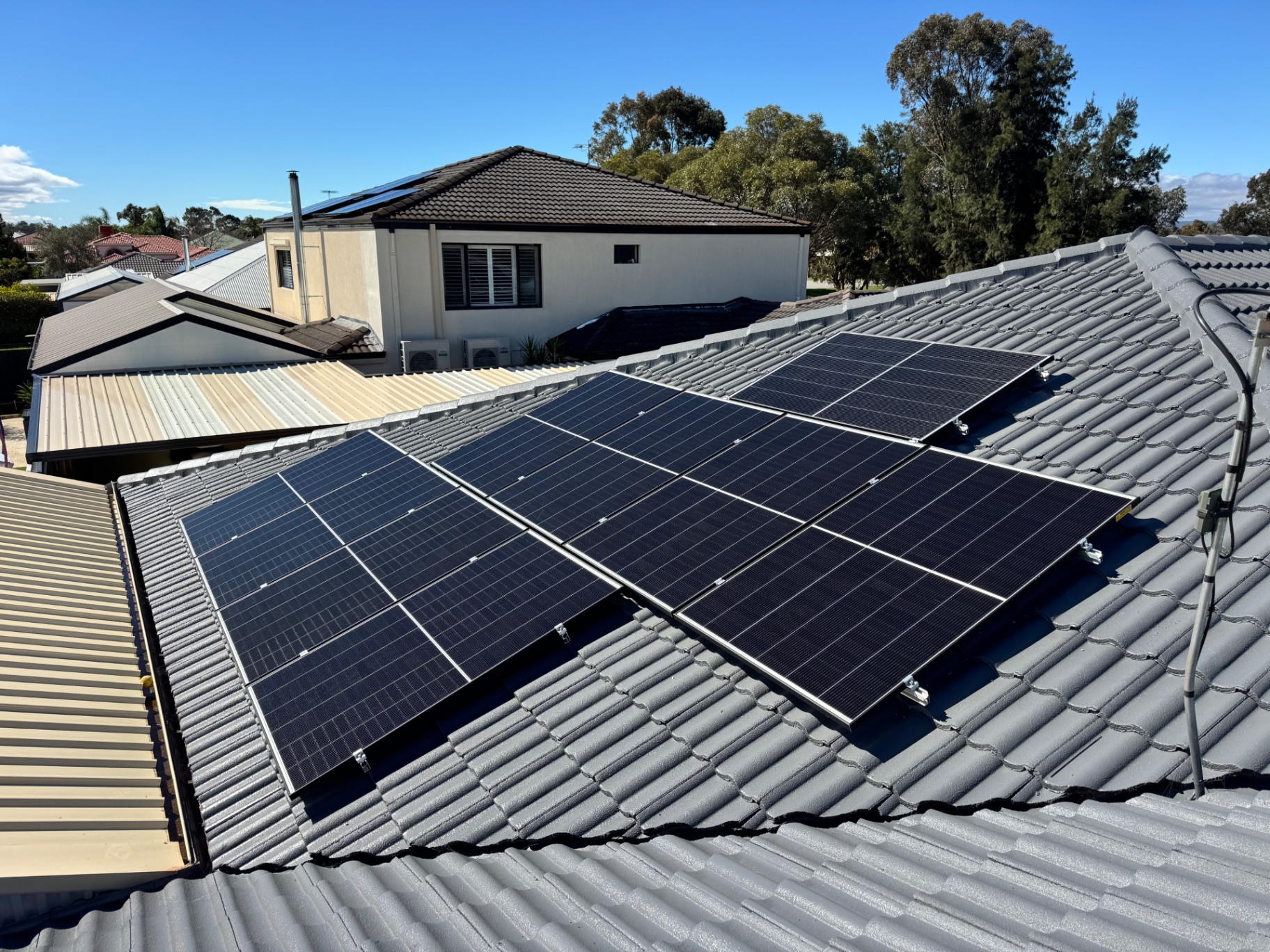 15kW solar array on a grey tile roof in Pinjarra