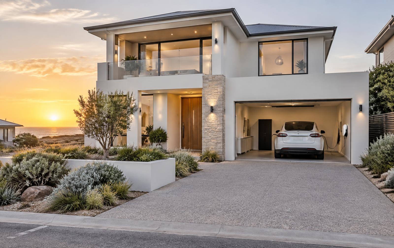 An Alkimos estate home with the garage wired for overnight charging.