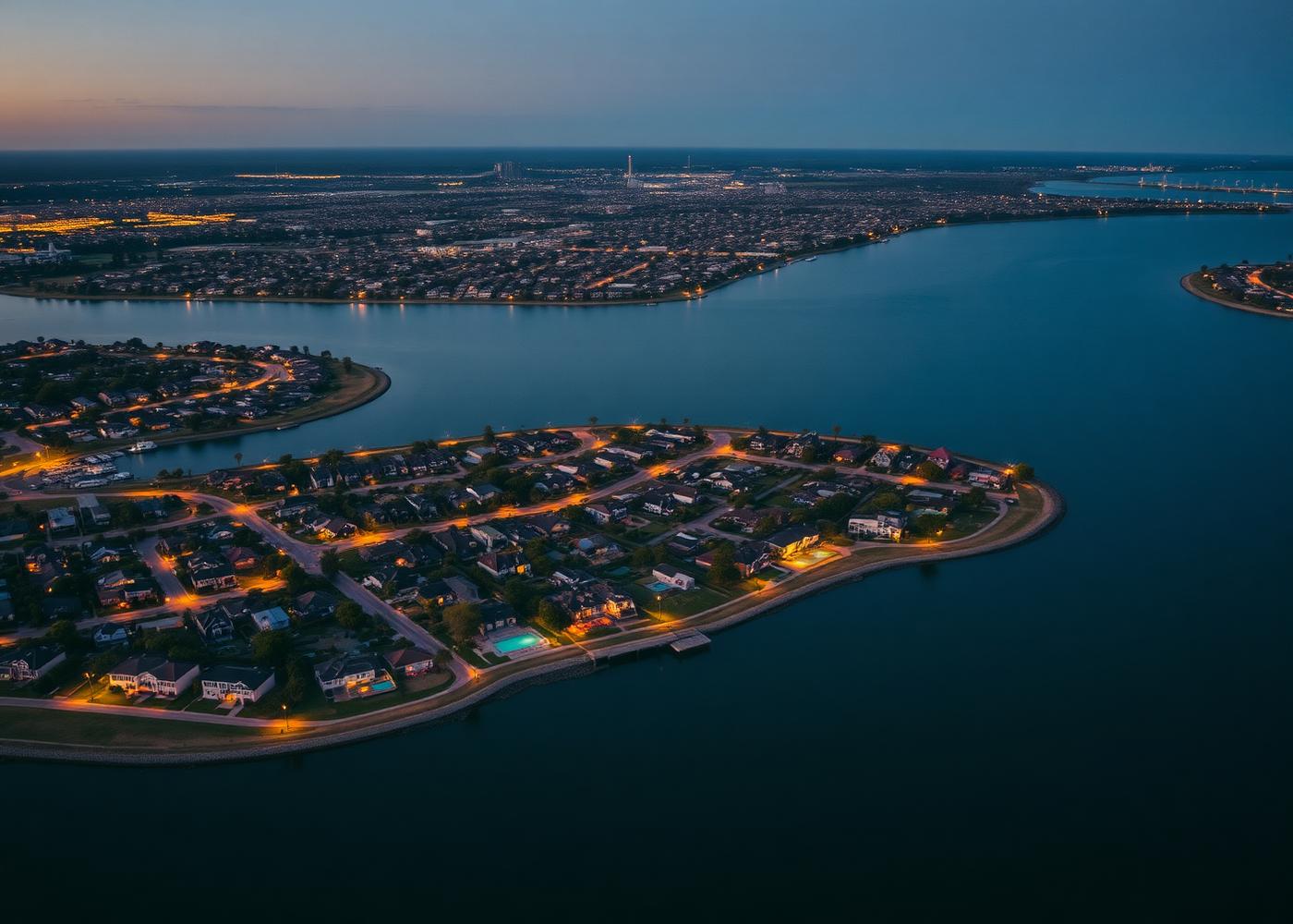 The Applecross peninsula at dusk. Big blocks, big garages, the Swan River on three sides.