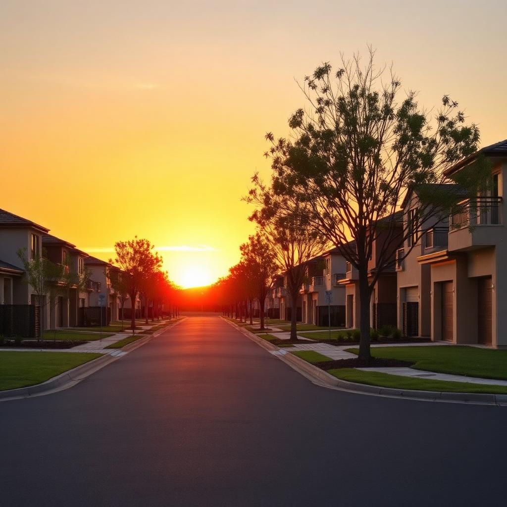 Baldivis estate streets at sunset. New builds, new boards, and rooftops built for solar.