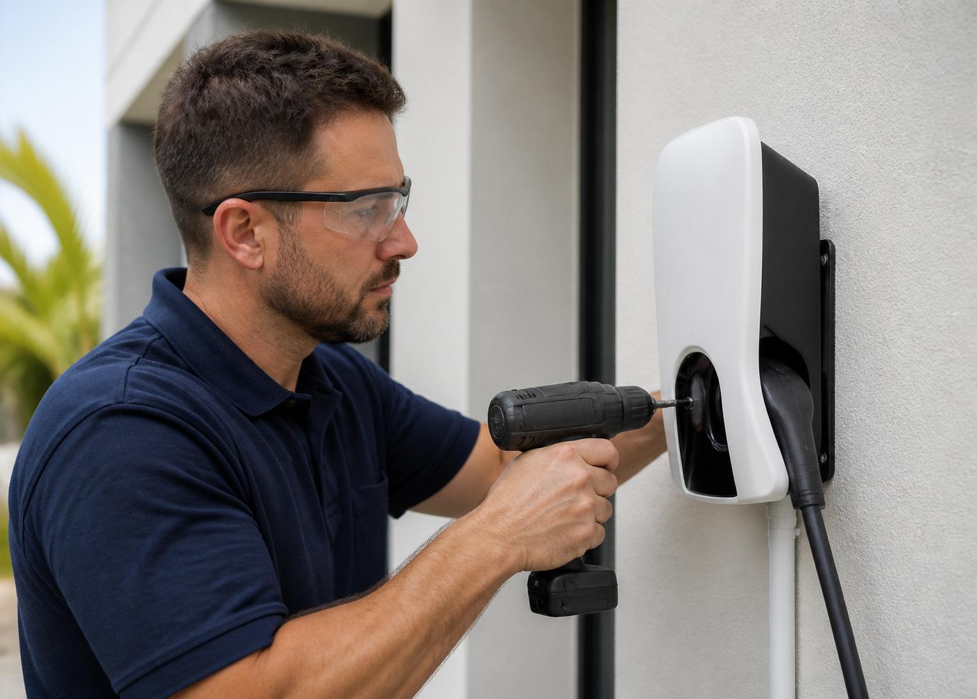 Perth electrician installing an EV wall charger