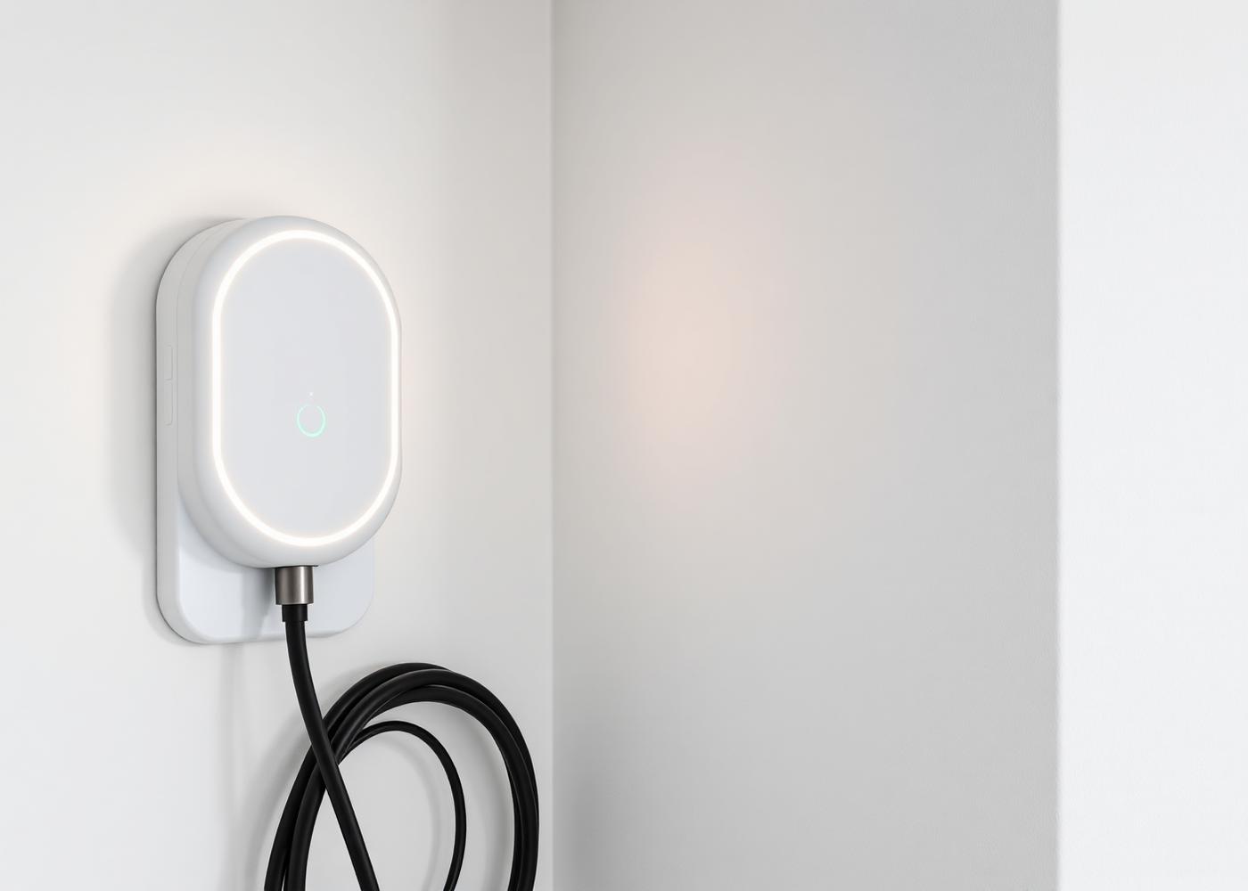 Zappi mounted in a Nedlands double garage. Clean cable coil, sealed housing, minimal wall footprint.
