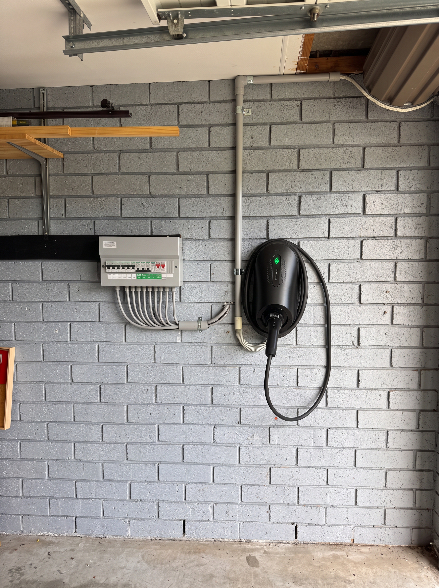 Conduit run from the switchboard across to the Zappi GLO charger